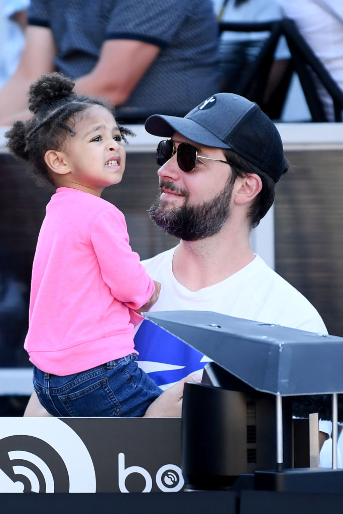AUCKLAND, NEW ZEALAND - JANUARY 12: Alexis Olympia, daughter of Serena Williams and husband Alexis Ohanian look on during final match between Serena Williams of USA and Jessica Pegula of USA at ASB Tennis Centre on January 12, 2020 in Auckland, New Zealand. (Photo by Hannah Peters/Getty Images)